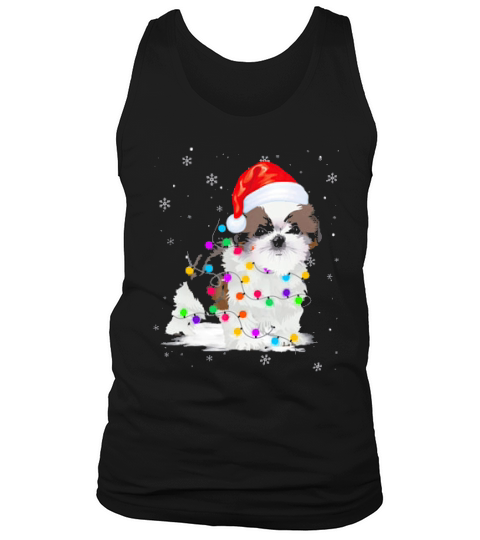 Shih Tzu With Christmas Lights Santa Hat Gift Tank Top Unisex