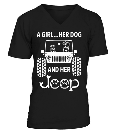 A GIRL HER DOG AND HER JEEP V-Neck T-shirt