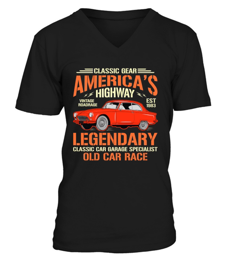 Classic Gear Americas Highway legendary classic car garage specialist old car race V-Neck T-shirt