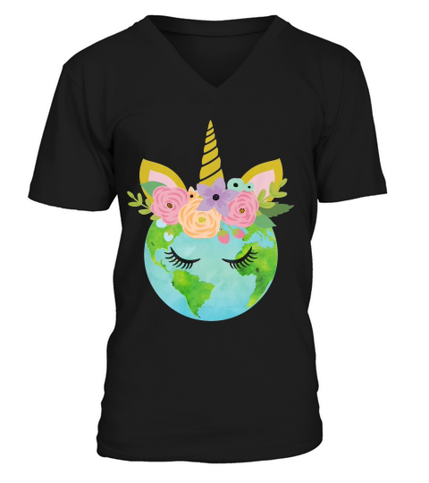 Floral Unicorn Earth Earth Day T-shirt V-Neck T-shirt