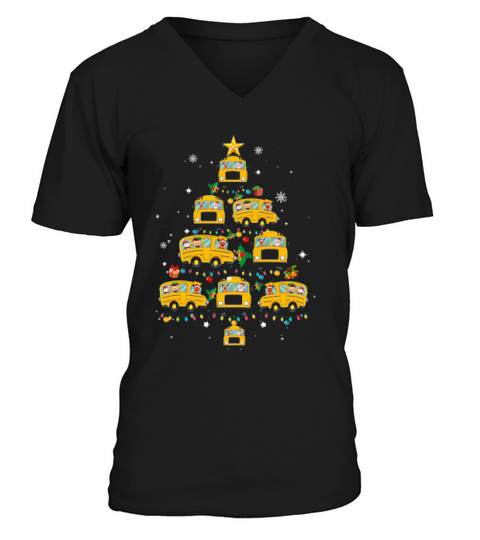 Funny School Bus Driver Christmas Tree Reindeer On The Bus V-Neck T-shirt