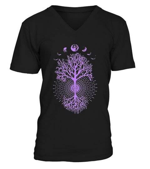 Phases Of The Moon Retro Purple V-Neck T-shirt