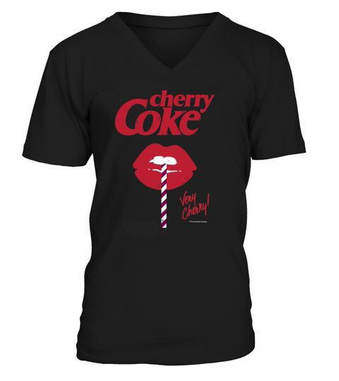 COCACOLA VINTAGE VERY CHERRY COKE LIPS GRAPHIC V-Neck T-shirt