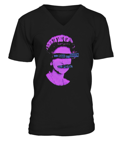 God Save The Queen Sex Pistols Vintage Purple V-Neck T-shirt