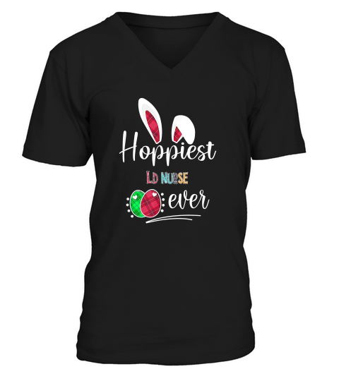 Hoppiest Ld Nurse Ever Bunny Ears Buffalo Plaid Easter Nursing Job Title V-Neck T-shirt