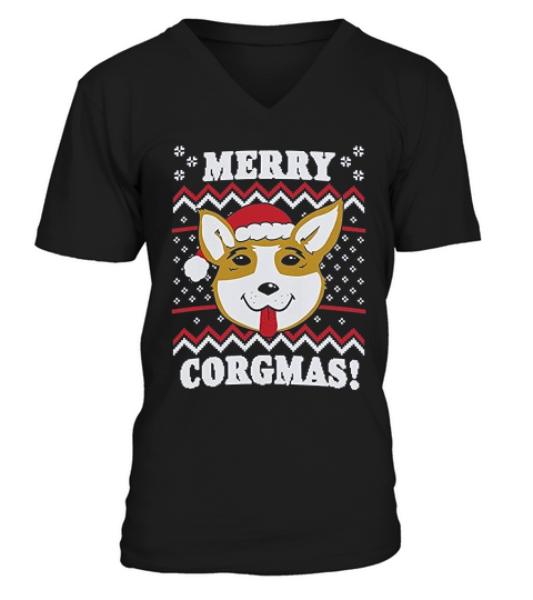Merry Corgmas Ugly Christmas Dog Dad Lover Hilarious Funny V-Neck T-shirt