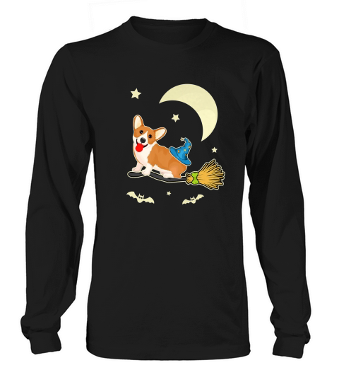 Cute Corgi Witch Halloween Funny Dog Tee Long sleeved Unisex