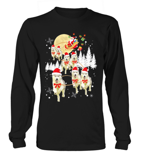 Siberian Husky Funny Reindeer Christmas Moon Santa Dog Gift Long sleeved Unisex