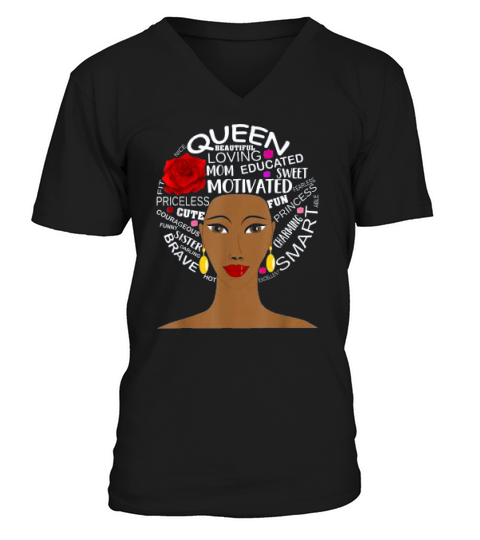 Black History Month Queen Hair Word Art Afro Women V-Neck T-shirt
