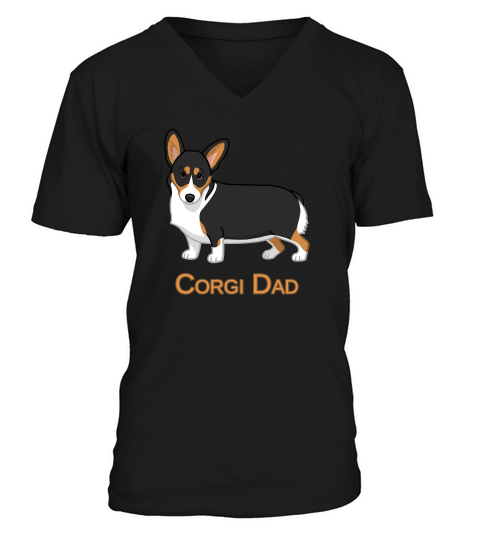 Cute Black Tricolor Pembroke Corgi Dad Dog Lovers V-Neck T-shirt