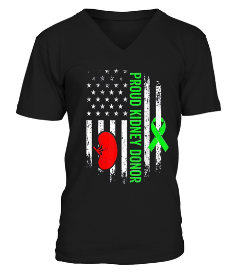 Kidney Donor Survivor Organ Donation Awareness American Flag V-Neck T-shirt