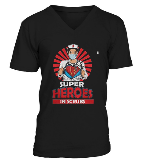 Nurse Super Heroes In Scru V-Neck T-shirt