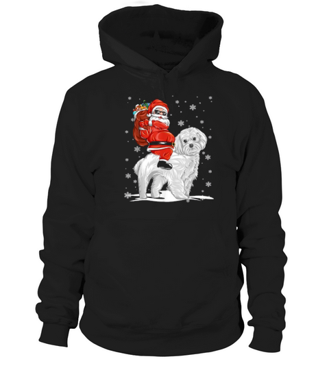 Maltese Christmas Dog Riding Santa Xmas Shirt Hoodie Unisex
