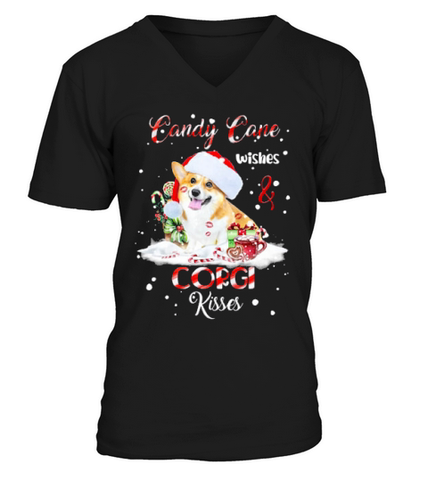 Candy Cane Wishes And Corgi Kisses Christmas V-Neck T-shirt