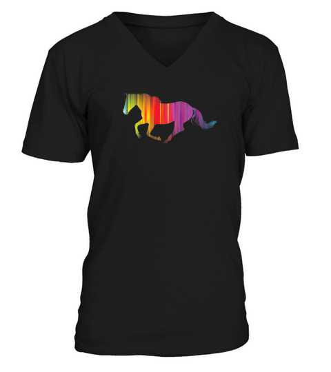Rainbow Running Horse Horseback Riding Gift V-Neck T-shirt