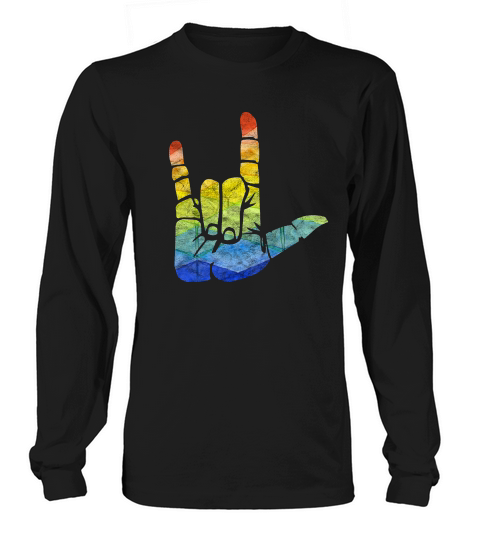 Sign Language I Love You Sign Rainbow Color Art _1 T-shirt Long sleeved Unisex