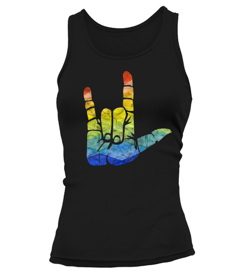 Sign Language I Love You Sign Rainbow Color Art _1 T-shirt Tank top Woman
