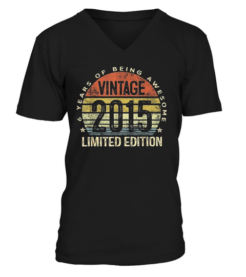 6 Year Old Gifts Vintage 2015 V-Neck T-shirt