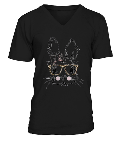 Cute Bunny Face Leopard Print Glasses Easter Gift V-Neck T-shirt
