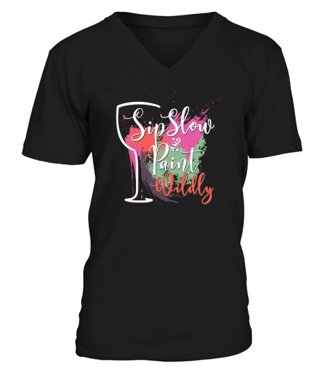 Paint And Sip Art Night Party Tshirt Wine Canvas Wild Fun V-Neck T-shirt