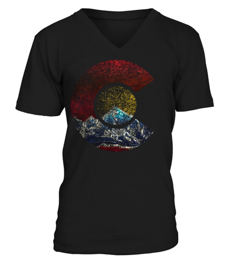 Colorado With Flag Themed Mountai T-shirt V-Neck T-shirt