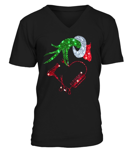 Grinch hand holding love hair stylist shirt  - Premium Fitted Ladies Tee V-Neck T-shirt