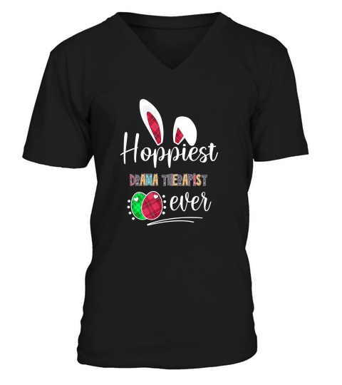 Hoppiest Drama Therapist Ever Bunny Ears Buffalo Plaid Easter Nursing Job Title V-Neck T-shirt