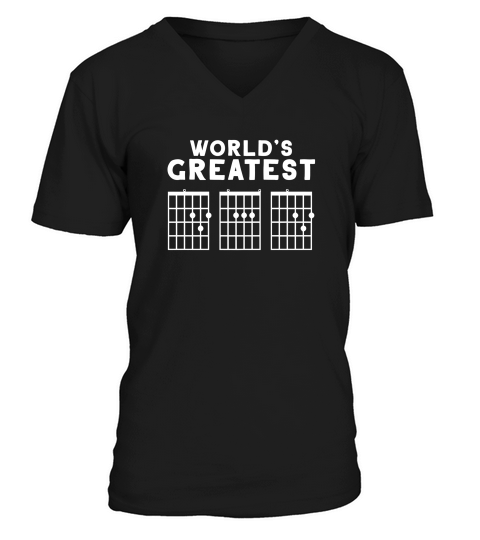 Mens Fathers Day Worlds Greatest Dad Guitar Chords V-Neck T-shirt