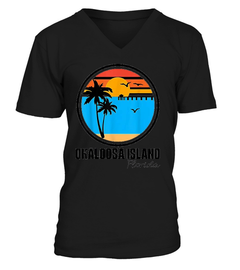Okaloosa Island Florida Sunset Ocean Palm Tree Fishing Pier V-Neck T-shirt
