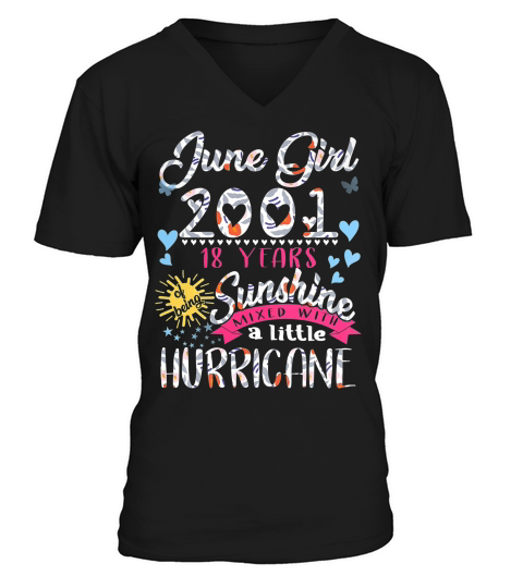 Womens June 2001 Birthday Gifts Floral For Ns Girls V-Neck T-shirt