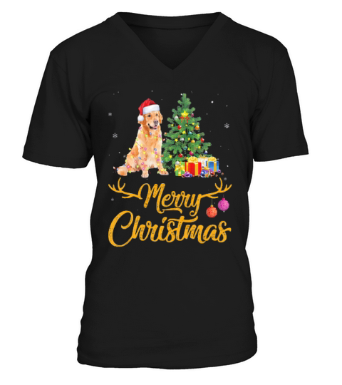 Cute Golden Retriever Dogs Merry Christmas Gift Decor Xmas V-Neck T-shirt