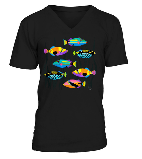 Hawaiian Triggerfish Coral Reef Tropical Fish T-shirt V-Neck T-shirt
