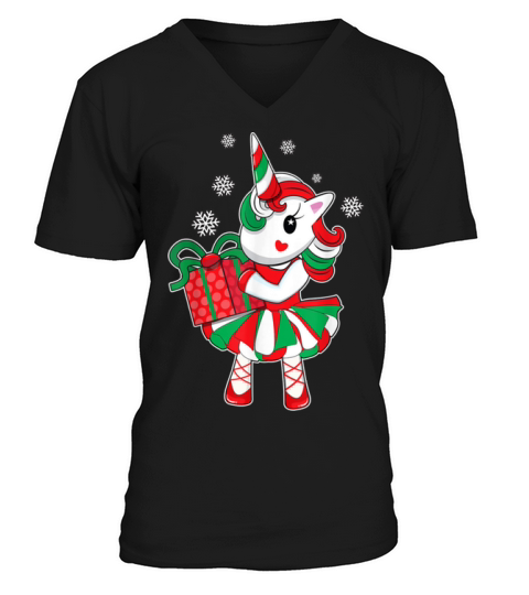 Pretty Christmas Unicorn Fun Girls Kids Snowflake Holiday Xmas Gift Sweater V-Neck T-shirt