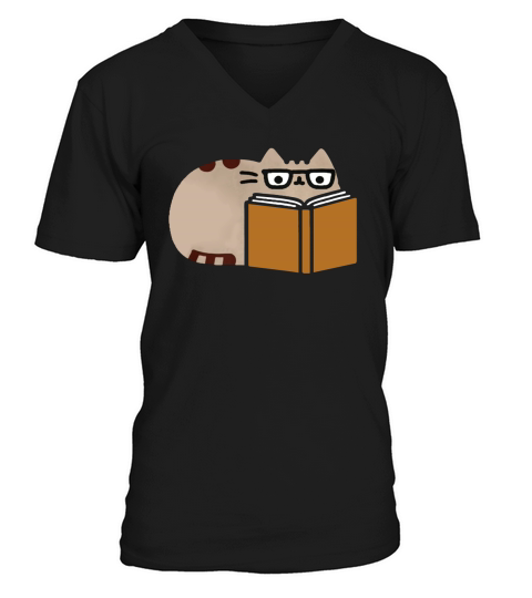 Pusheenss Reading T-Shirt Pusheens Cat T-Shirt V-Neck T-shirt