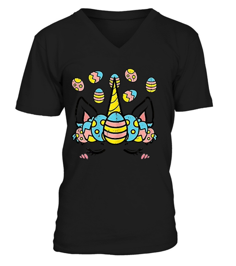 Unicorn Head Eggs Easter Day Animal V-Neck T-shirt