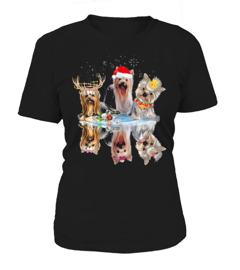 Three Yorkshire Terrier Dog Reflection Christmas Holiday Women's T-Shirt