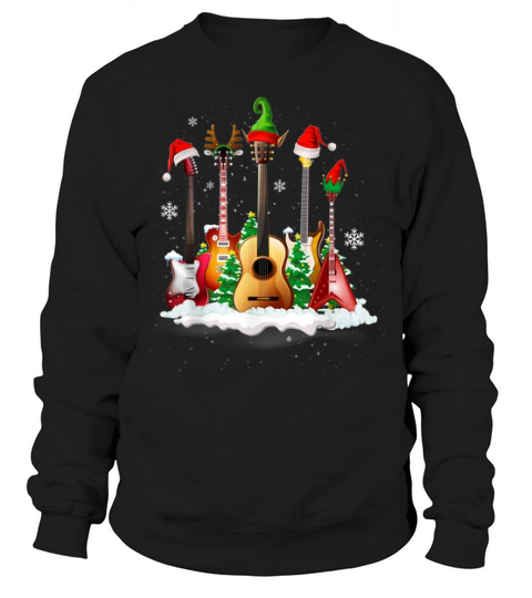 Top Guitar Santa Hat Christmas Tree Funny Music For Guitar Lover Sweater Sweatshirt Unisex