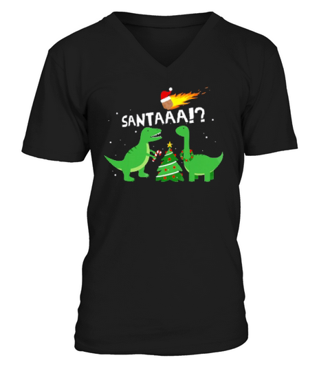 Cute Dinosaur Celebrate Christmas Santa Asteroid T-shirt V-Neck T-shirt