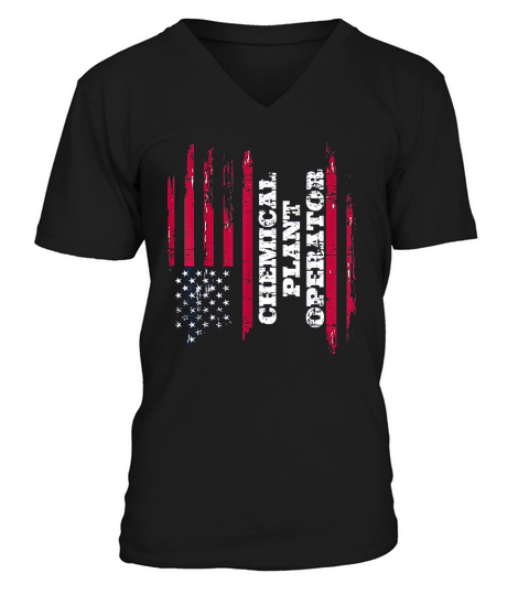 Distressed American Flag Chemical Plant Operator V-Neck T-shirt