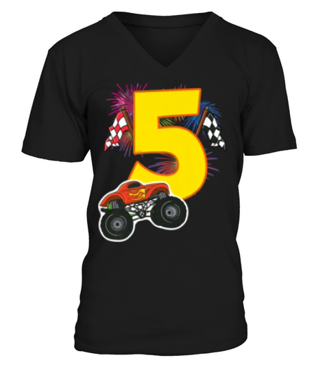 Kinder T-shirt Geburtstag 5 Jahre Junge Monster Truck Auto V-Neck T-shirt