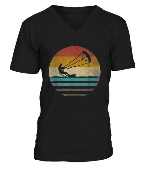 Kiteboarding Retro Vintage Silhouette Distressed Gift V-Neck T-shirt