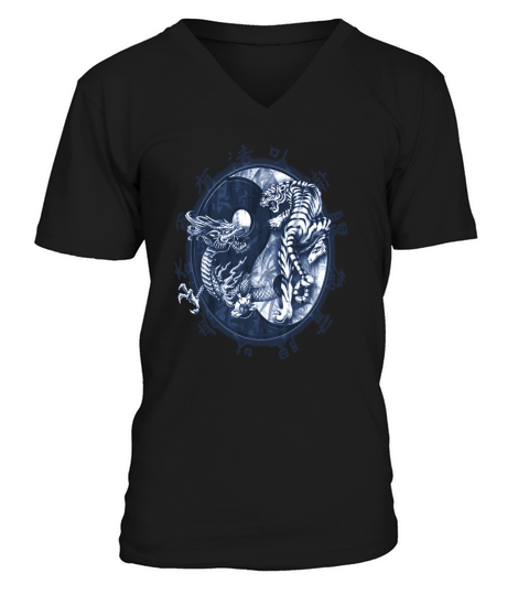 ying yang tiger and dragon V-Neck T-shirt