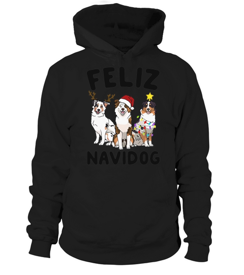 Feliz Navidog Australian Shepherd Dog Christmas Hoodie Unisex