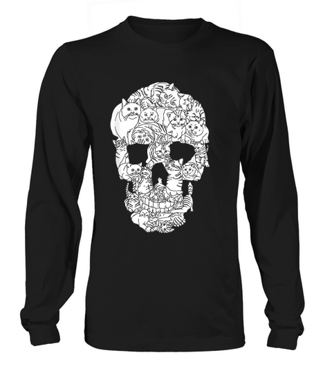Cat Skull Halloween Funny Goth Punk Emo Graphic Gift Long sleeved Unisex