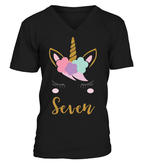 Kids Unicorn Birthday 7th Birthday Outfit, Unicorn Gift T-shirt V-Neck T-shirt