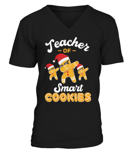 Teacher Of Smart Cookies Dabbing Gingerbread Christmas V-Neck T-shirt