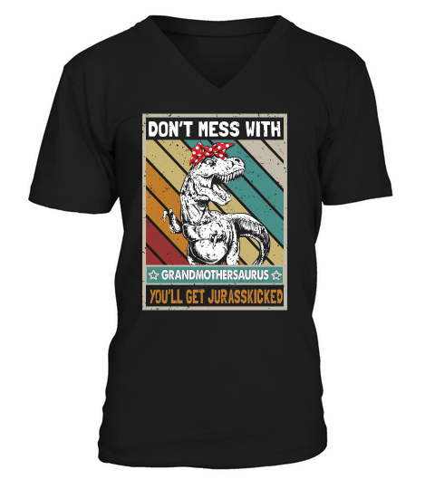 Vintage Dont Mess With Grandmothersaurus V-Neck T-shirt