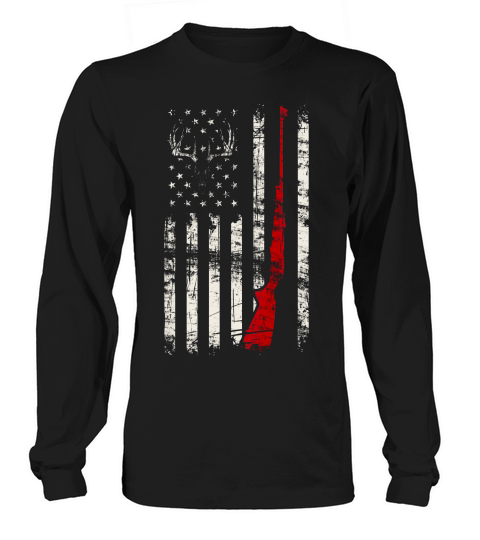 American Flag Deer Hunter Skull Rifle T-shirt Gift Mens Long sleeved Unisex