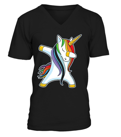 Dabbing Unicorn Girls Kids Women Rainbow Unicorns V-Neck T-shirt