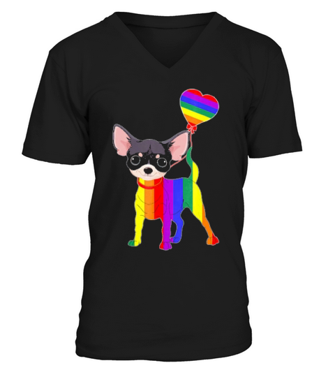 Rainbow Chihuahua Unicorn Pride Lgbt Gay Lesbian V-Neck T-shirt